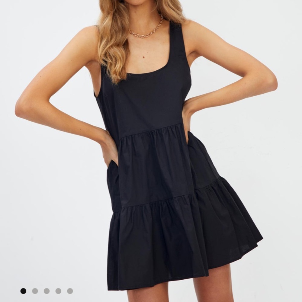 Black cotton tiered dress